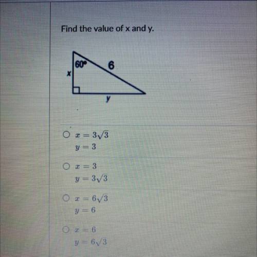 Find the value of x and y.
60°
6