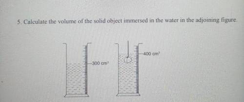Calculate the volume of the object immersed in the water in the water in the adjoining figur. ​