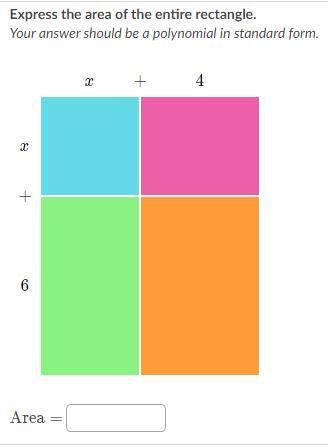 Express the area of the entire rectangle.

Your answer should be a polynomial in standard form.
pl
