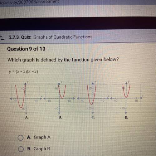 Which graph is defined by the function given below?

y = (x-3)(x-3)
10
10
10
10
10
- 10
10
10
10
-