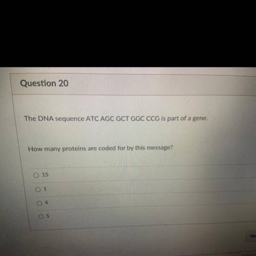 The DNA sequence ATC AGC GCT GGC CCG is part of a gene.

How many proteins are coded for by this m