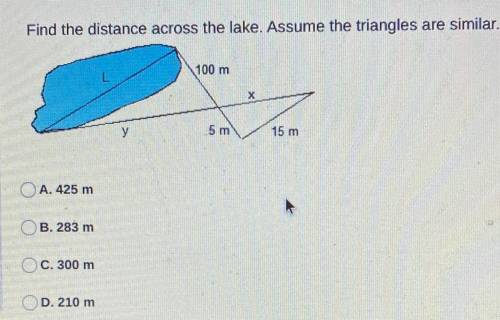Find the distance across the lake, assume the triangles are similar