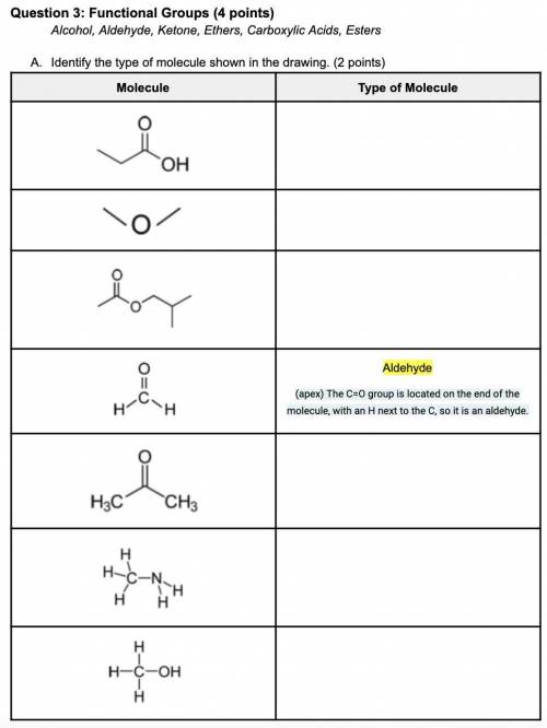 Question 3: Functional Groups
Identify the type of molecule shown in the drawing.