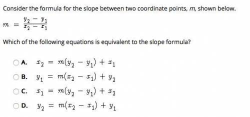 Consider the formula for the slope between two coordinate points, m, shown below.