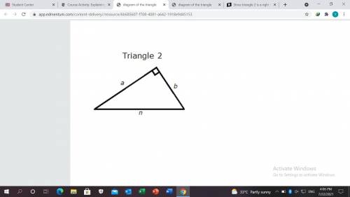 Plz Help, will mark brainliest to the correct answer.

Part ASince triangle 2 is a right triangle,