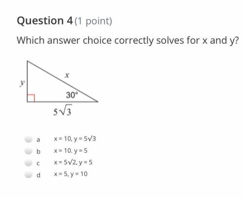 Which answer choice correctly solves for x and y?
