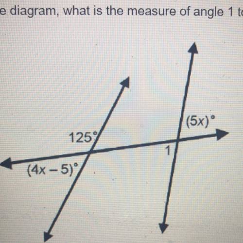 In the diagram, what is the measure of angle 1 to the nearest degree?

33 degrees
55 degrees 
75 d