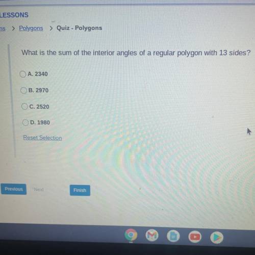 What is the sum of the interior angles of a regular polygon with 13 sides?

giving 20 points!!