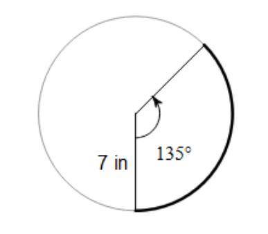 Find the length of the arc.
A. 21/π4 in
B. 18π in
C. 45/π8 in
D. 1890π in
