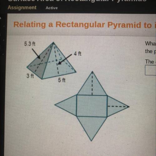 HELP PLSSS What are the dimensions of the pyramid?

The dimensions of the rectangular face are 3 f