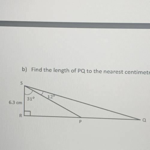 Find the length of PQ to the nearest centimetre.