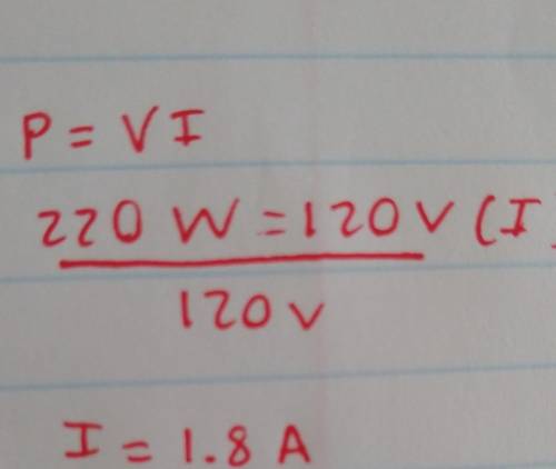 If a fan draws 220 watts on a 120- volt circuit what is the current being drawn?

22. amperes
O 5.2