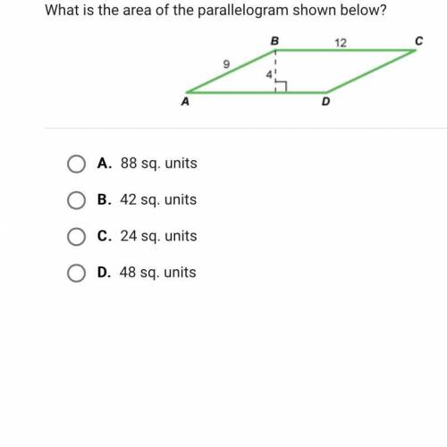 (12, 9, 4) What is the area of the parallelogram shown below?