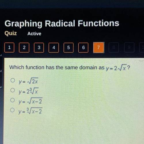 Which function has the same domain as y=2 sqrt x
