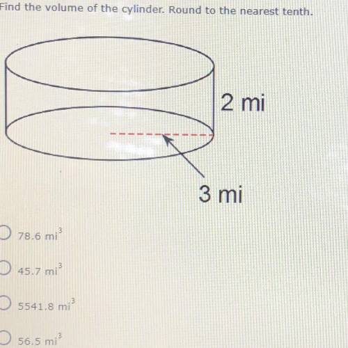 Find the volume of the cylinder. Round to the nearest tenth.