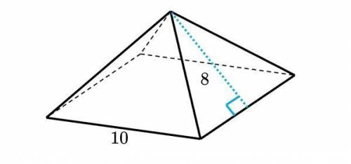 Which expression can be used to find the surface area of the following square pyramid?

A: 10+10+8