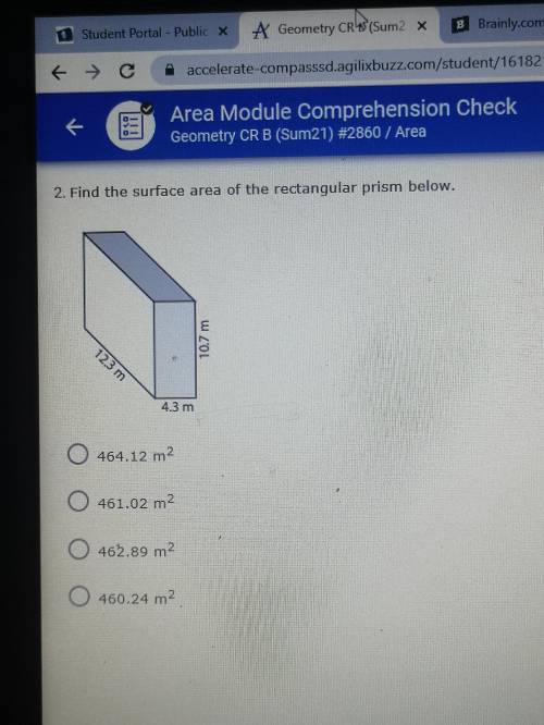 Find the surface area of the rectangular prism below.