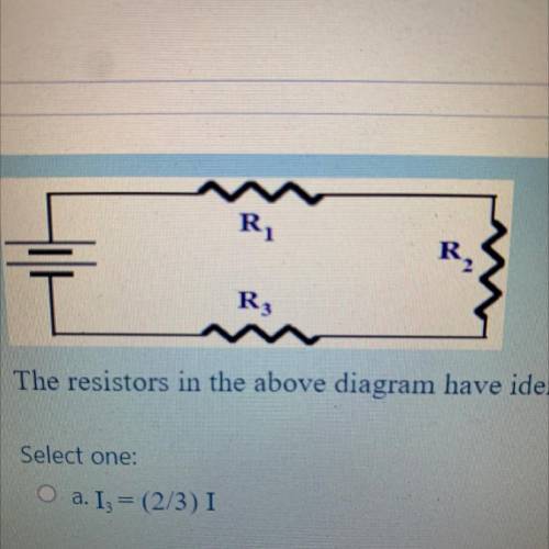 The resistors in the above diagram have identical resistances. How does the current I3 through R3 c