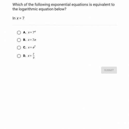 Pls help Which of the following exponential equations is equivalent to the logarithmic equation bel