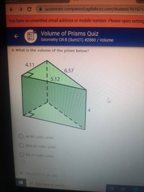What is the volume of the prism below?

19.80 cubic units553.02 cubic units84.17 cubic units42.09