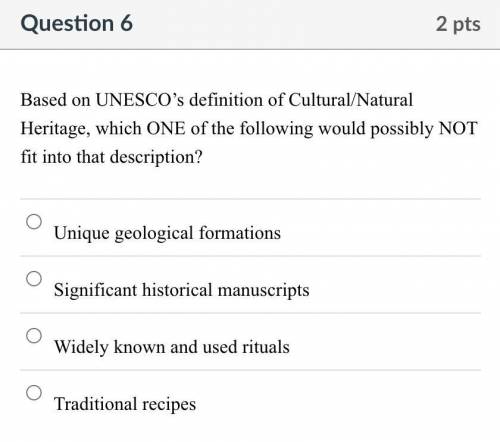 Based on UNESCO’s definition of Cultural/Natural Heritage, which ONE of the following would possibl