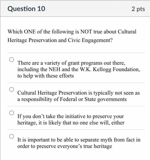 Which ONE of the following is NOT true about Cultural Heritage Preservation and Civic Engagement?