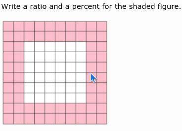 Write a ratio and a percent for the shaded figure.