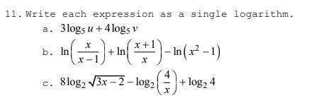 Write each question as a single logarithm (Picture attached)