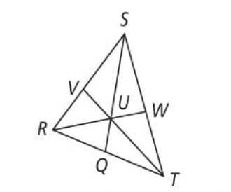 U is the centroid of ∆SRT. What is the length of segment UV if length of UT = 3 cm?