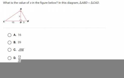 What is the value of x in the figure below? In this diagram, ABD ~ CAD. Could somebody help me plea