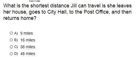 What is the shortest distance Jill can travel is she leaves her house, goes to City Hall, to the Po