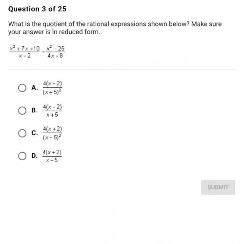 What’s is the quotient for the rational expression shown below?