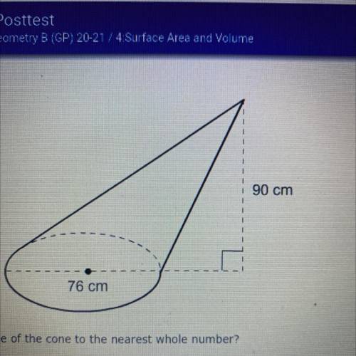 What is the volume of the cone to the nearest whole number?

20,520pi cm3
43,320pi cm3
86,640pi cm