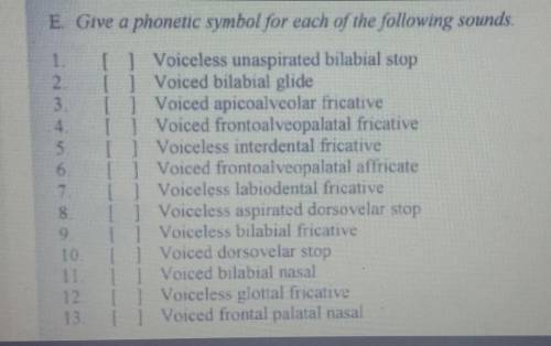 E. Give a phonetic symbol for each of the following sounds.​