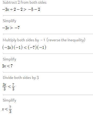 Giải bất phương trình: -3x + 2 >-5