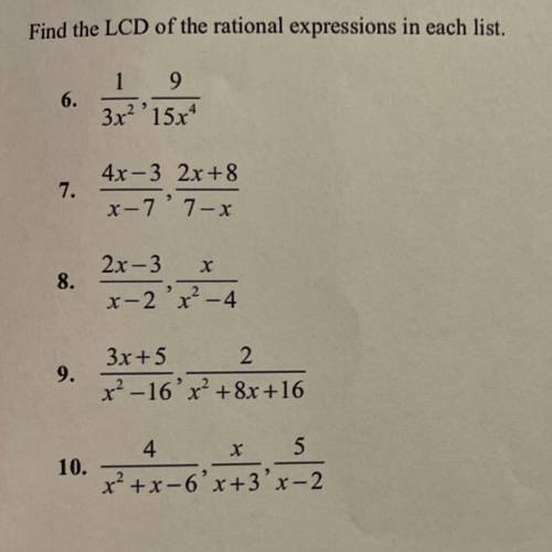 Find the LCD of the rational expressions in each list.
15 points