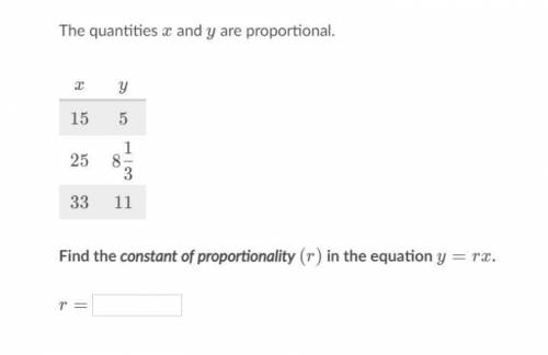 The quantities x and y are proportional what r