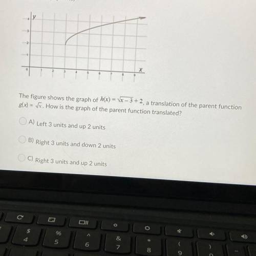 How is the graph of the parent function translated

A) left 3 units up 2 units 
B) right 3 units a