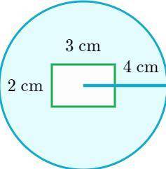 A 3cm x 2cm rectangle sits inside a circle with a radius of 4cm

What is the area of the shaded re