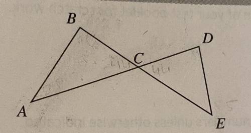 In the figure above, AD and BE intersect at point C, and

the measures of angles B, D, and E are 9