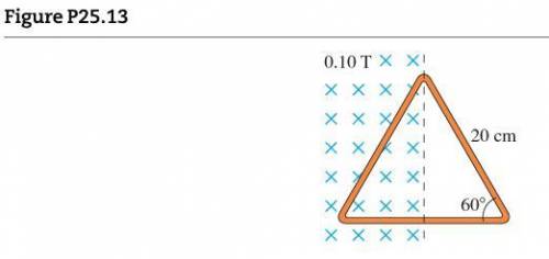 The metal equilateral triangle in the picture below has 20 cm on each side and is halfway into a 0.