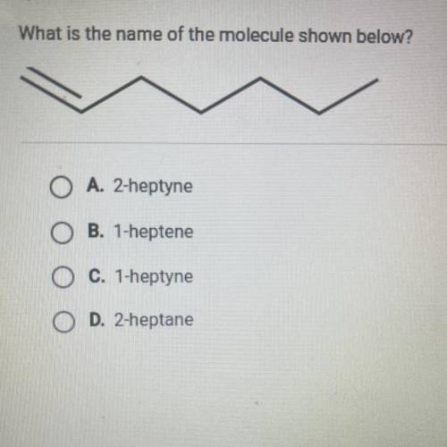 What is the name of the molecule shown below?

A. 2-heptyne
B. 1-heptene
C. 1-heptyne
D. 2-heptane
