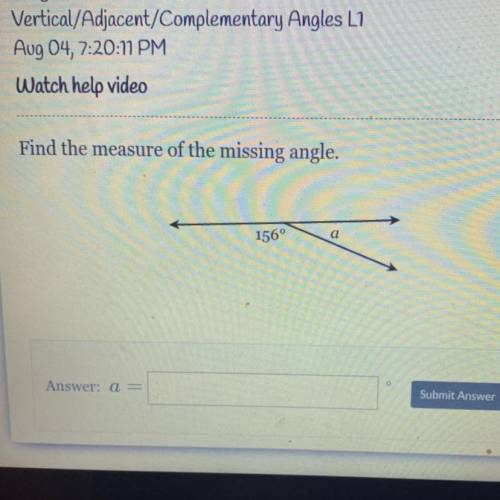 Find the measure of the missing angle.
156°
a =