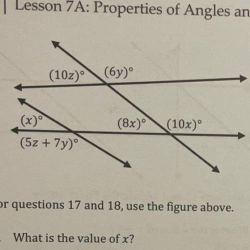 17. what is the value of x?
18. what is the value of z?
please help me fast!!