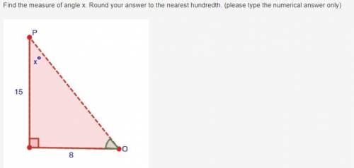 Find the measure of angle x. Round your answer to the nearest hundredth. (please type the numerical