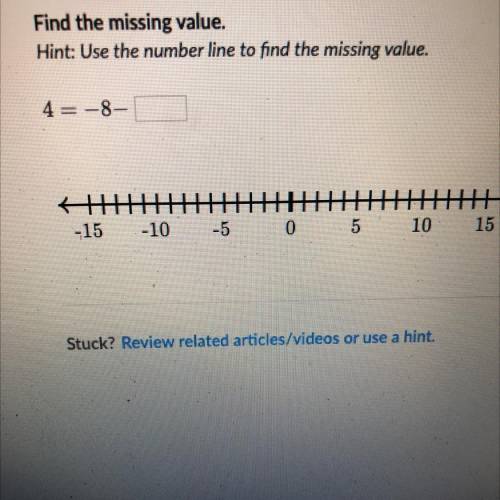 Find the missing value.

Hint: Use the number line to find the missing value.
4-8
A
-15
-10 -5
0
1