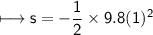 \\ \sf\longmapsto s=-\dfrac{1}{2}\times 9.8(1)^2