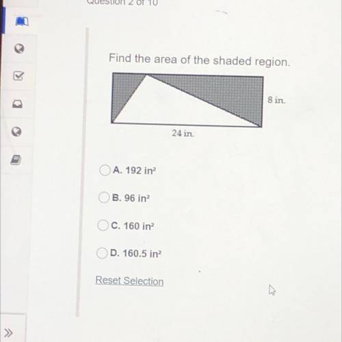 Find the area of the shaded region.
8 in
24 in
