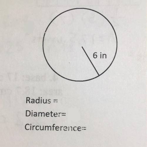 Find the radius, diameter, circumference and the approximate area for the circle in the image attac