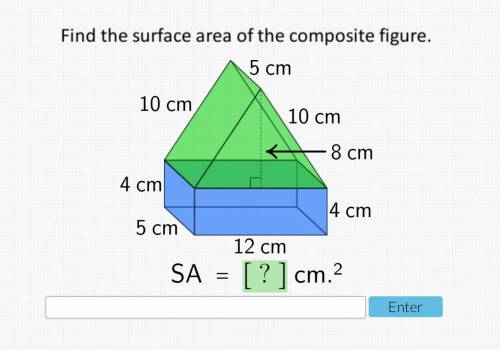 Find the surface area of the composite figure - image included,, answer asap